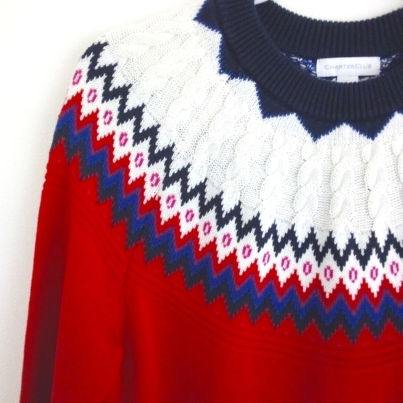 CHARTER Club Cable Yoke Knit Activewear Crew neck Pullover Size L - Picture 3 of 14